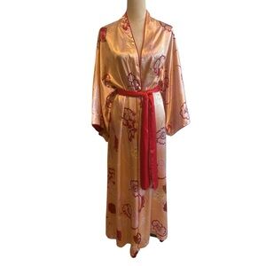 Natori Light Pink Floral Satin Kimono Robe Small Intimates Sleepwear